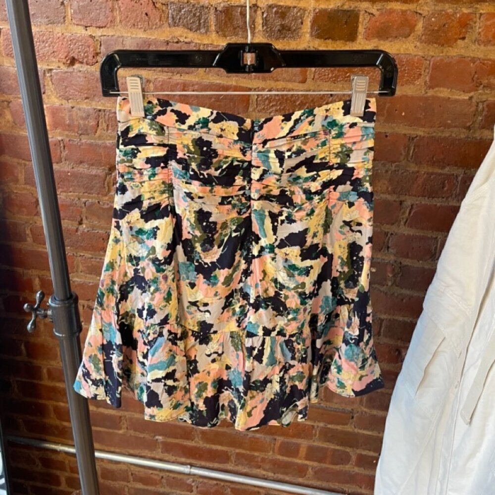 IRO Mayfair Mini Skirt 2019 Winter Ruffled Hem Painted Pattern Multicolor Size S - Picture 3 of 4